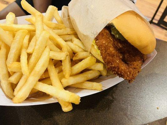 Chicken sandwich and fries