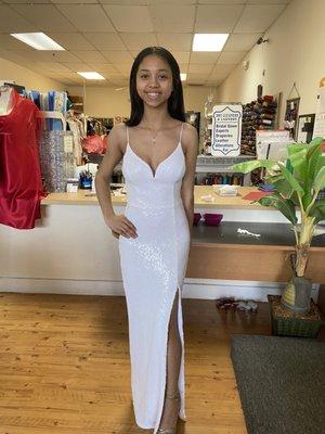 Beautiful, white Pageant gown, alterations, provided by Rose.