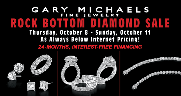 Our Rock Bottom Diamond Sale is here once again. Visit us today through Sunday, October 11th and get the best deals on loose diamonds!