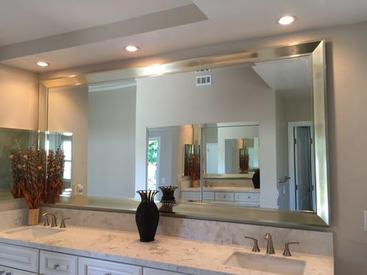 Studio Modern Silver Wall Framed Mirror, Custom Size & Installation, Master Bathroom