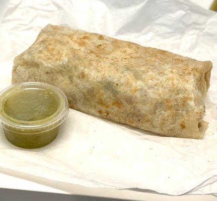 Combo Breakfast Burrito, w/the hash browns extra crispy + salsa verde