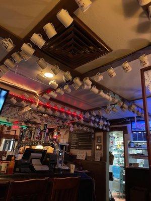 Ceiling of mugs, of frequent and favorite customers.