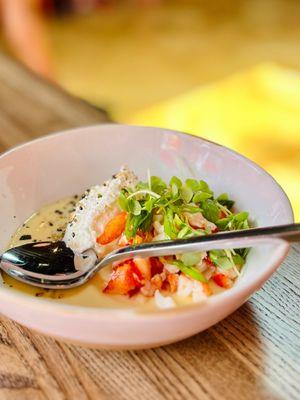 Lobster chawan mushi with furikake crema by Chef Ming Tsai