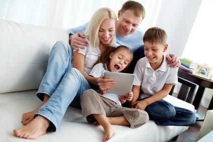 Happy family in a clean house.