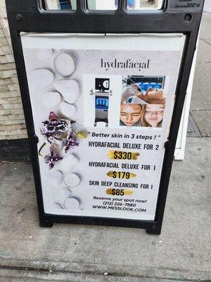 Facial prices sign