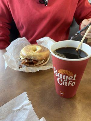 Bacon, Egg, Cheese and coffee