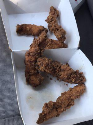 Burnt and old ,but the drive thru girl decided to give me old tenders to give me my order because rushed to give me my order