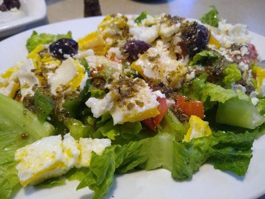 Early keto'tarian dinner with the hubbs. Greek salads and eggs over hard, put together to please. :-)