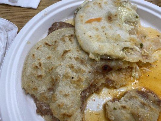 Corn Cheese and bean (left), rice cheese and loroco (right)