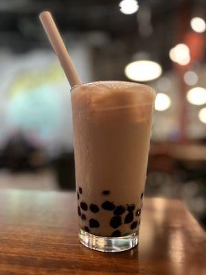 Iced Floral Black Milk Tea add Boba