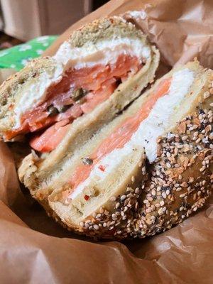 Classic Nova Lox Sandwich on a Jalapeno Everything Bagel