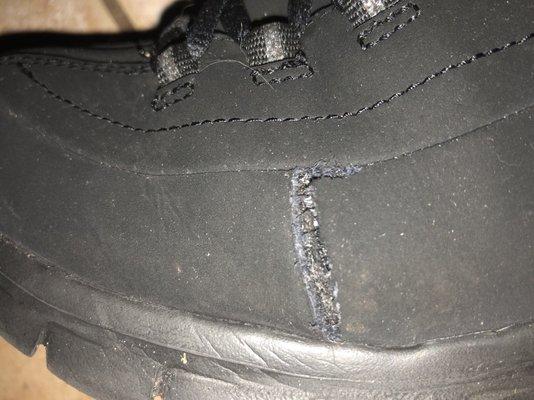 Side of sneaker coming unglued.   Size 9 woman's sneakers barely used.