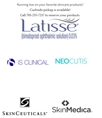 Running low on your favorite skincare products?
 Curbside pickup is available!
 Call 703-255-7237 to reserve your products.