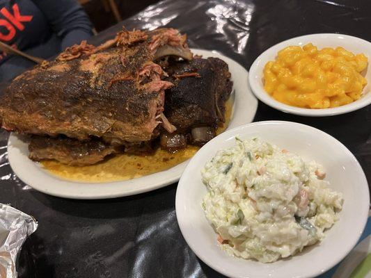 Full rack of ribs (minus 1!), coleslaw, Mac n cheese