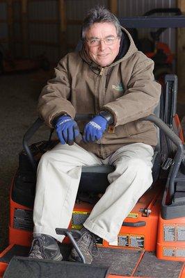 Franky on the mower.