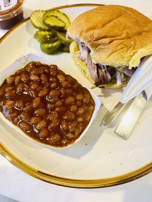 Pulled Pork Sandwich and Baked Beans