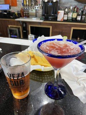 Raspberry margarita & Yuengling beer