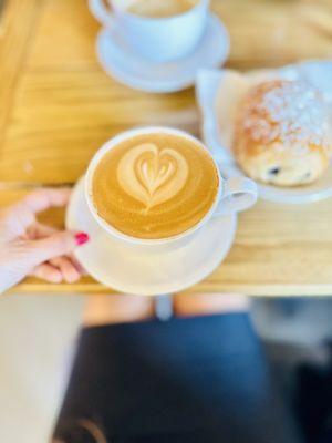 Latte, Homemade Chocolate Croissant,  Cappuccino