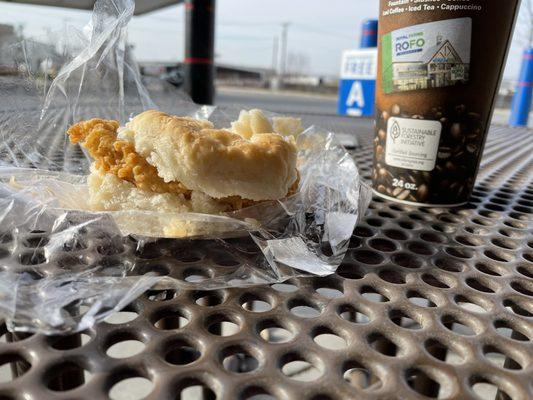 This delicious chicken biscuit pairs well with RoFo coffee!