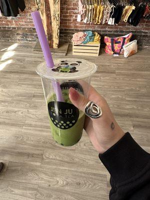 Thai green tea w boba