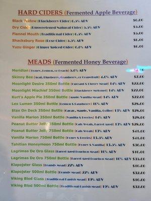 Cider & Mead Menu