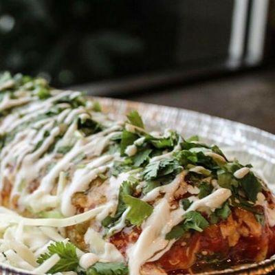 "Wet" burrito with enchilada sauce!