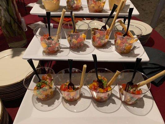 Covid appropriate seasonal Bruschetta in individual cups