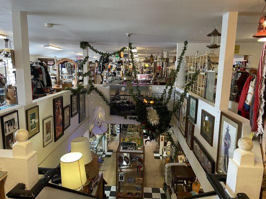 View from 2nd story on top of stairs, looking toward the front of the store