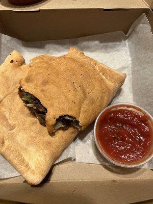 End Zone Calzone. Steak and cheese. Uber Eats delivery. Yummy!