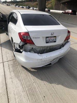 Rear ended in the carpool lane.