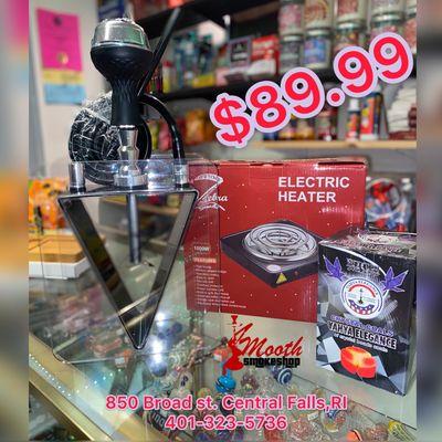 $120 Value for $89.99 : 1 Hookah, Electric Stove, Natural Charcoal, Premium Silicone Bowl, Heat Management.