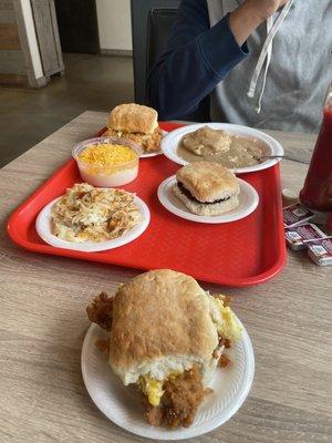 Cheese Grits Chicken Biscuit Turkey Biscuit Biscuit and gravy  Hashbrowns