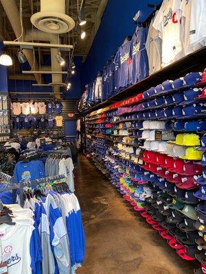 Hats, shirts, authentic jerseys, etc.