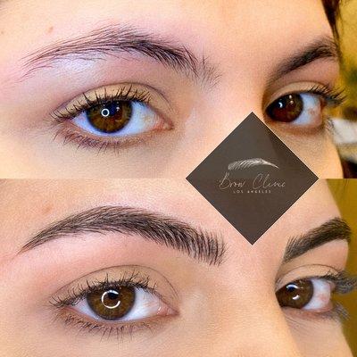 Microblded brows before and after done by Brow Clinic LA founder, Ana