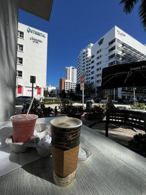 Coffee and a berry smoothie