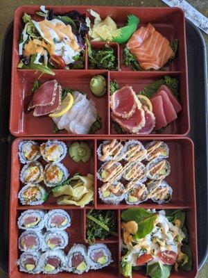 Top: Sashimi bento box Bottom: Maki bento box