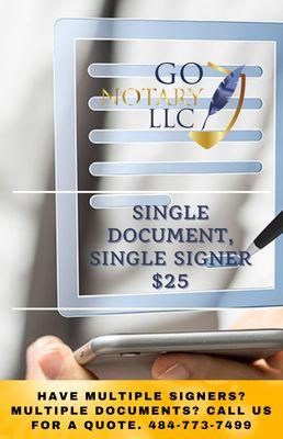 Single document single sign or notarizations only $25 online