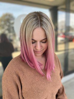 Highlights, shadow root, pink balayage and cut