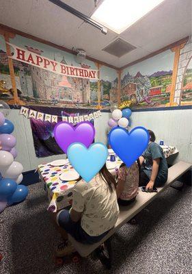 Inside the party room! Our hosts were perfect !!! The party room is small..........but just cozy enough for the kids eating. Cute birthday.