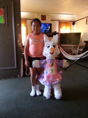 Easter bunny piñata with my niece