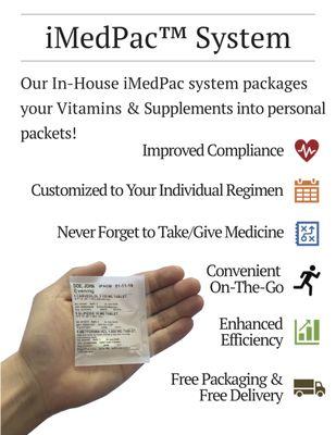 Packaging your personal Vitamins & Supplements for added convenience. Forget the which/when. Even take it on the go! Packing free of charge!