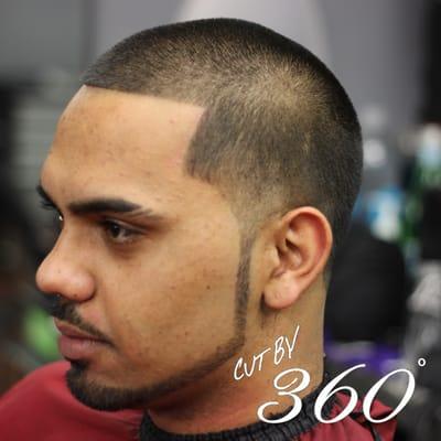 Light taper with chinstrap & double slashed eyebrow. Cut by 360.