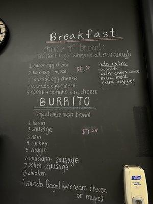 Breakfast menu