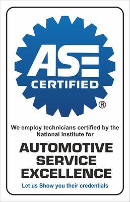 All of our service writers and technicians are ase certified.