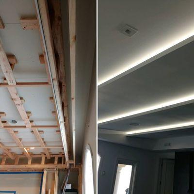 work in progress update. custom soffit configuration and ceiling build out.