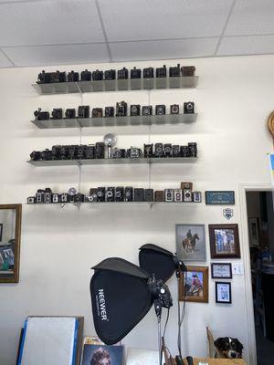 He collects vintage cameras (I believe dating all the way back to 1980s(?)