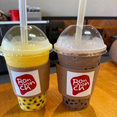 Mocha and mango  bubble tea