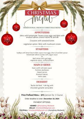 Traditional French Christmas menu