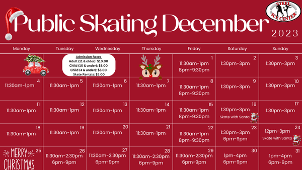 Come skate with us at any of our public skating sessions! For a full list of our public skating sessions please visit us at http://www.steel