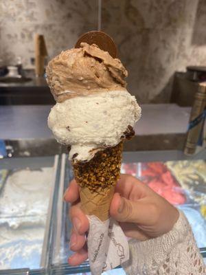 stracciatella and hazelnut cone